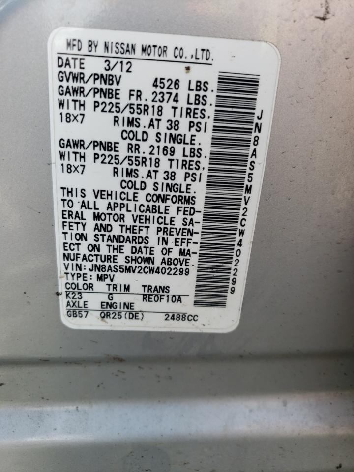 JN8AS5MV2CW402299 2012 Nissan Rogue S