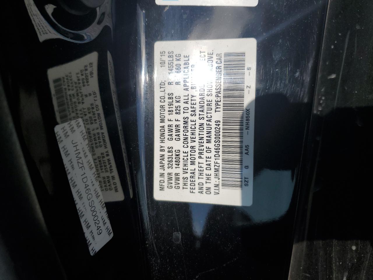 JHMZF1D46GS000249 2016 Honda Cr-Z