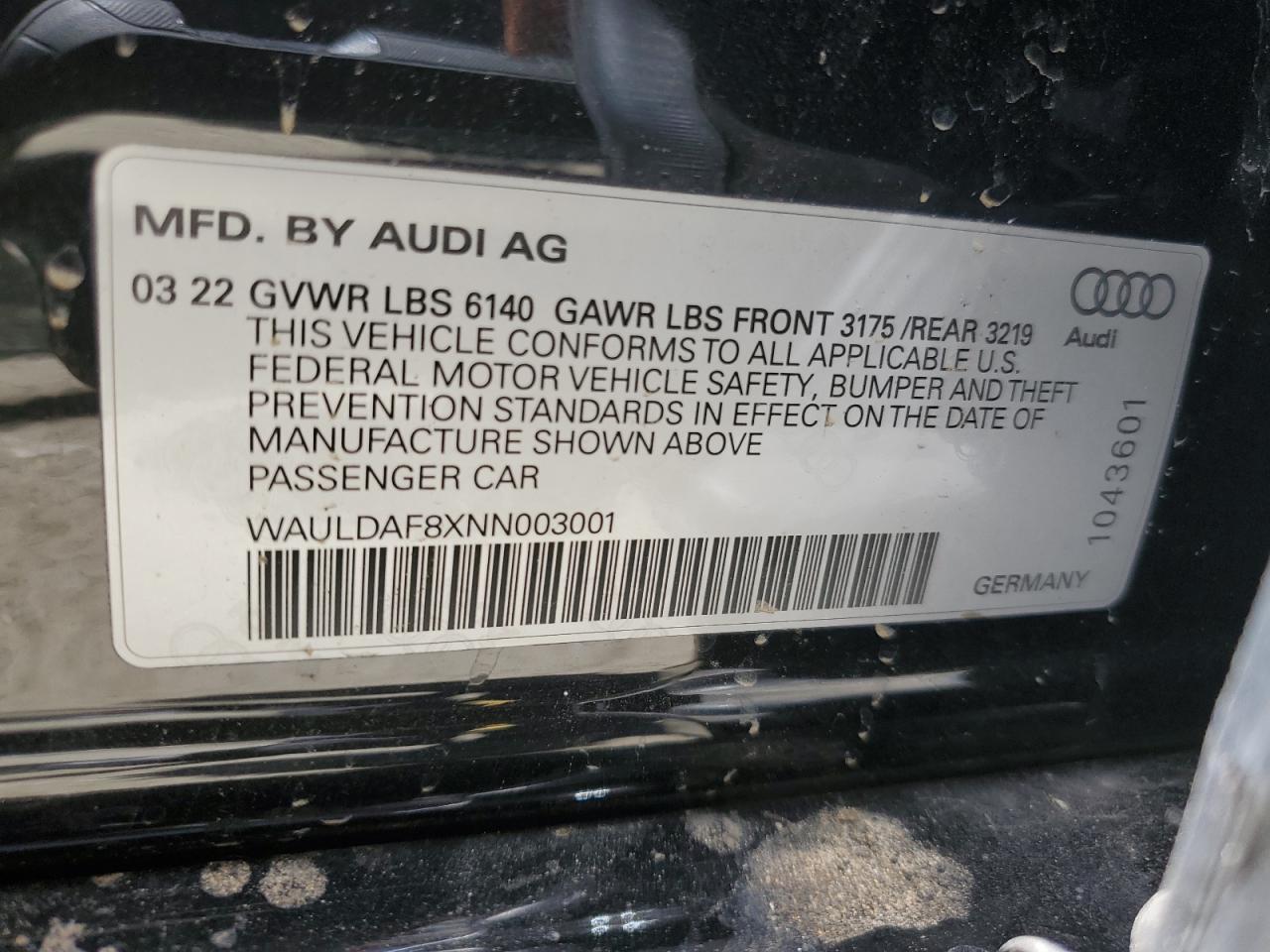 WAULDAF8XNN003001 2022 Audi A8 L