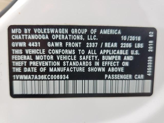 2019 Volkswagen Passat Se R-Line VIN: 1VWMA7A36KC006934 Lot: 58756314