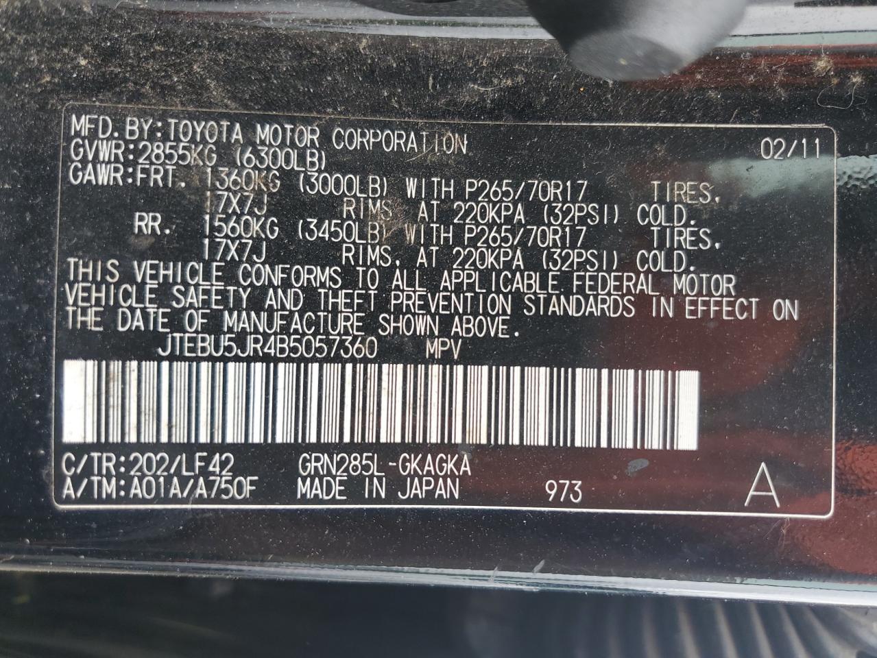 JTEBU5JR4B5057360 2011 Toyota 4Runner Sr5