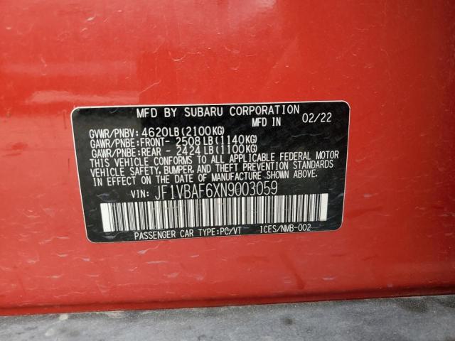 2022 Subaru Wrx Premium VIN: JF1VBAF6XN9003059 Lot: 59246194