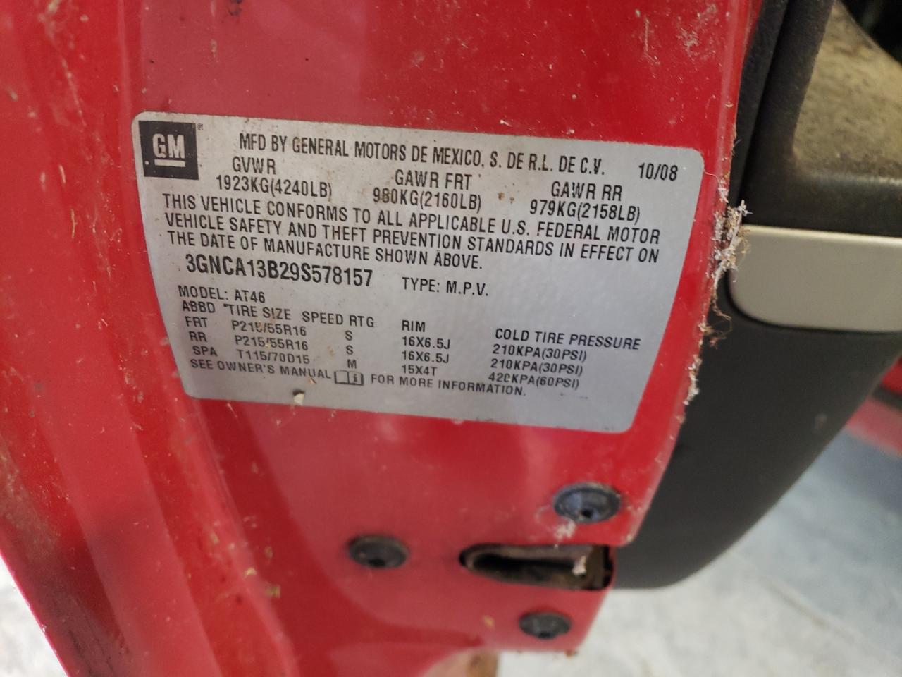 3GNCA13B29S578157 2009 Chevrolet Hhr Ls