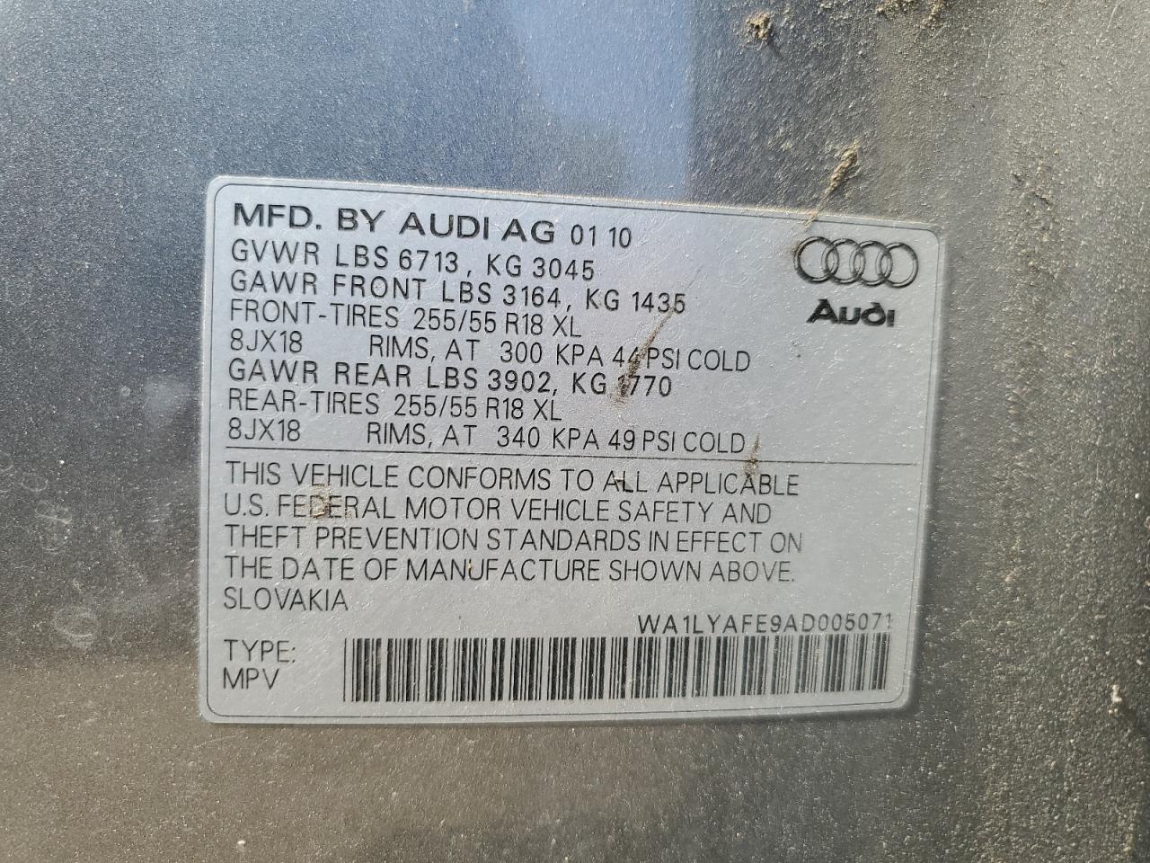 WA1LYAFE9AD005071 2010 Audi Q7 Premium Plus