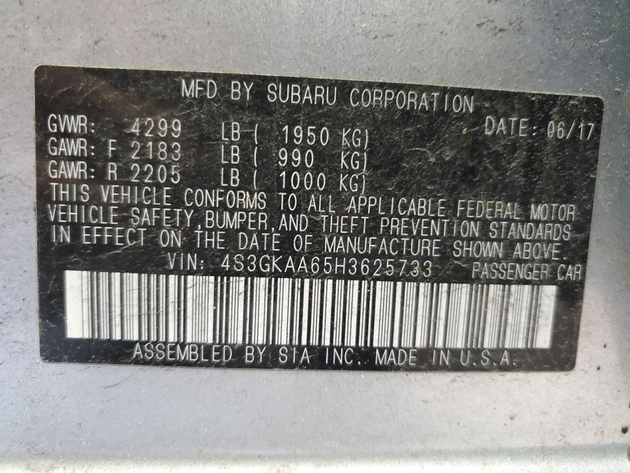 4S3GKAA65H3625733 2017 Subaru Impreza