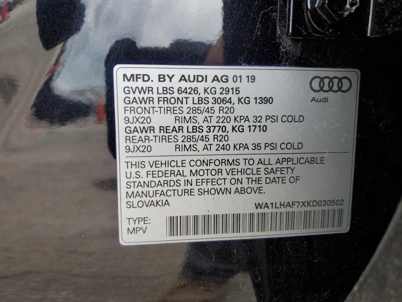 WA1LHAF7XKD030502 2019 Audi Q7 Premium Plus