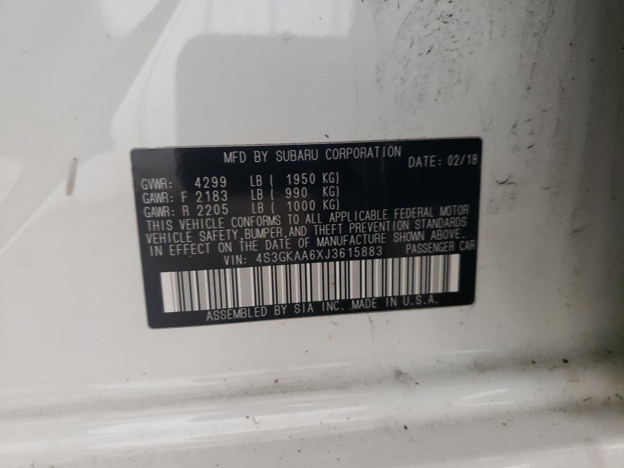 4S3GKAA6XJ3615883 2018 Subaru Impreza