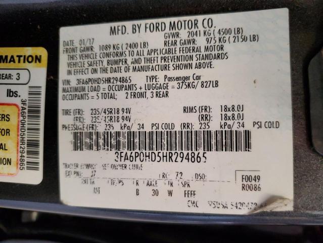 VIN 3FA6P0HD5HR294865 2017 Ford Fusion, SE no.12