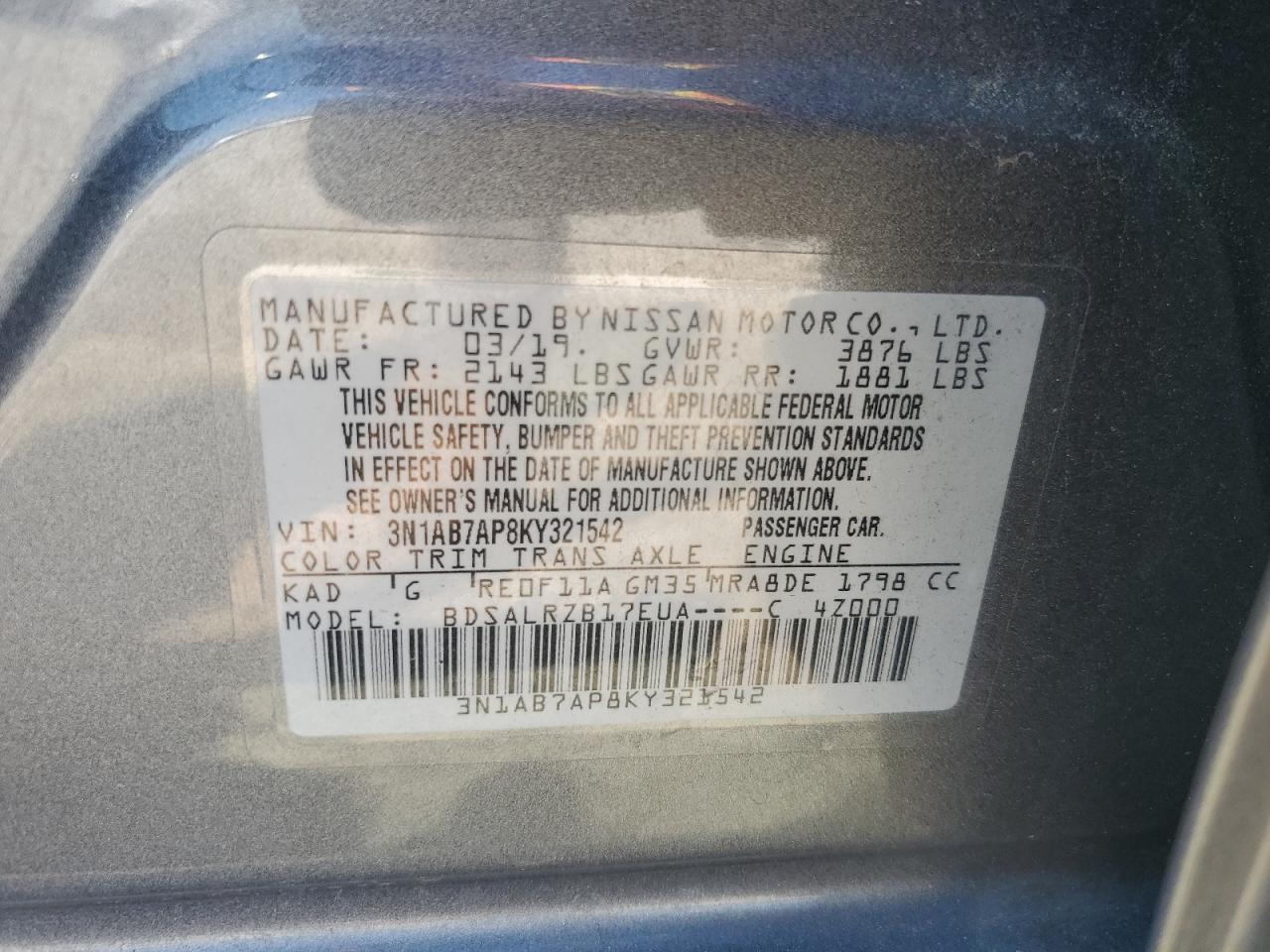 3N1AB7AP8KY321542 2019 Nissan Sentra S
