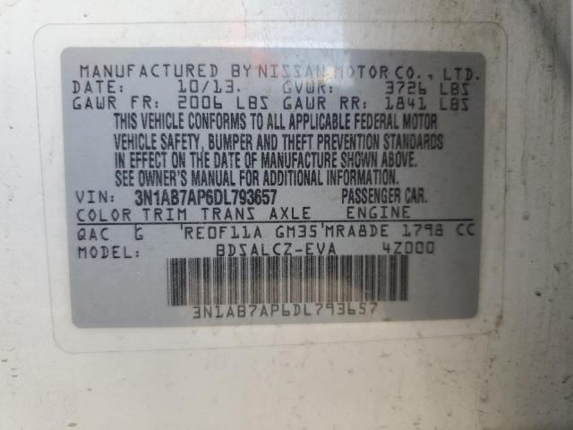 2013 Nissan Sentra S VIN: 3N1AB7AP6DL793657 Lot: 60640424