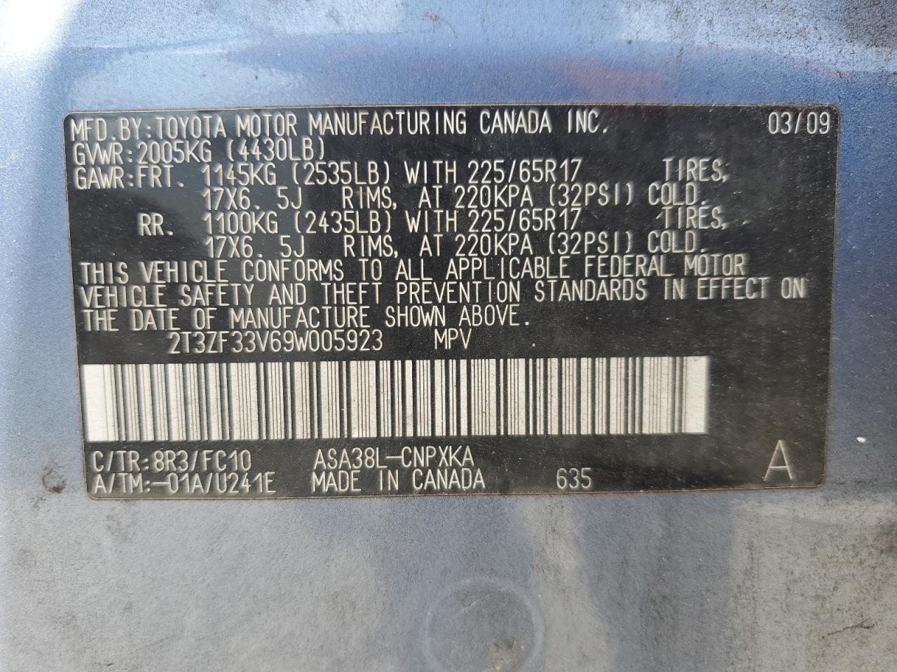 2T3ZF33V69W005923 2009 Toyota Rav4