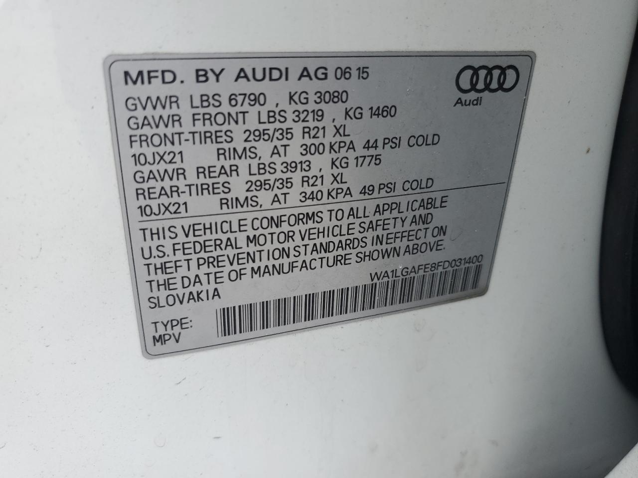 WA1LGAFE8FD031400 2015 Audi Q7 Premium Plus