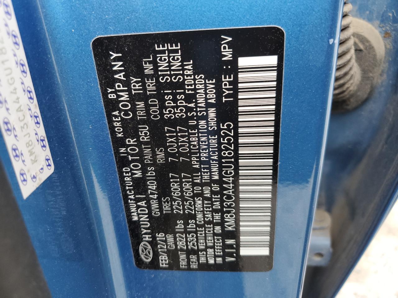 KM8J3CA44GU182525 2016 Hyundai Tucson Limited