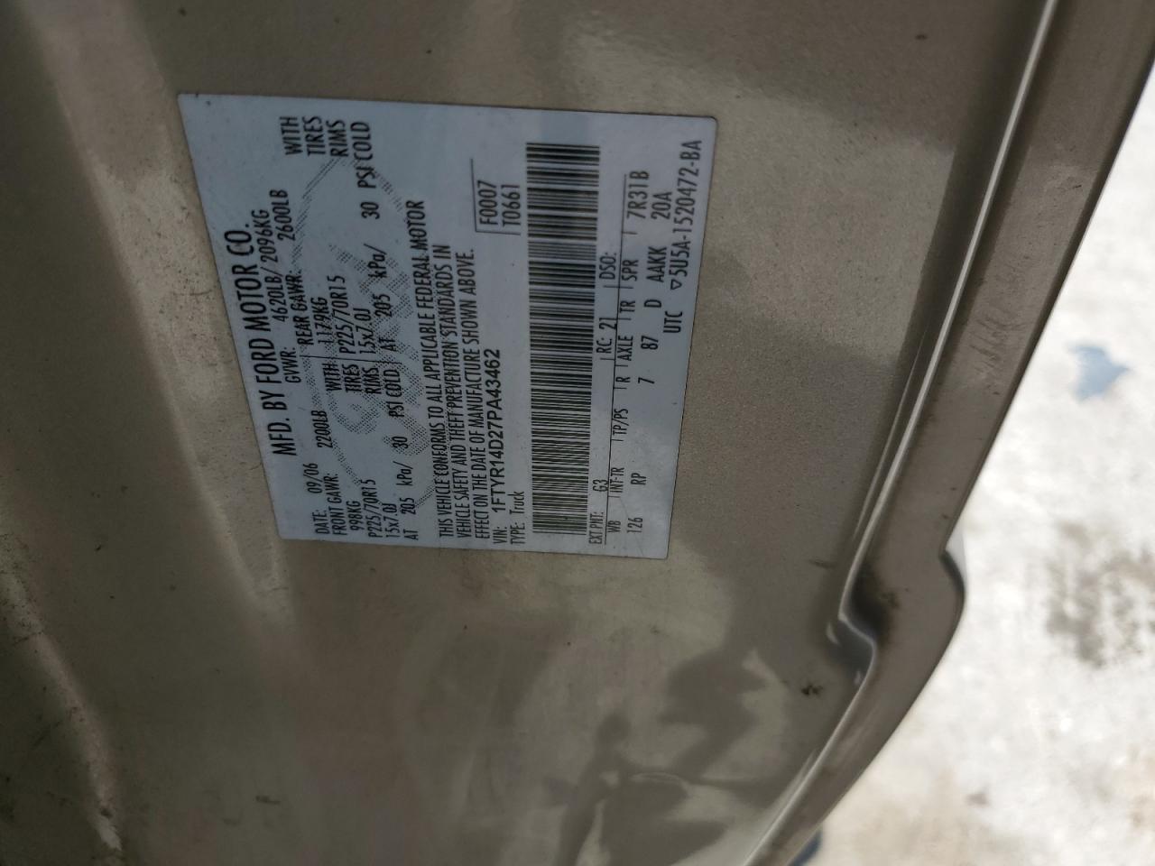 1FTYR14D27PA43462 2007 Ford Ranger Super Cab