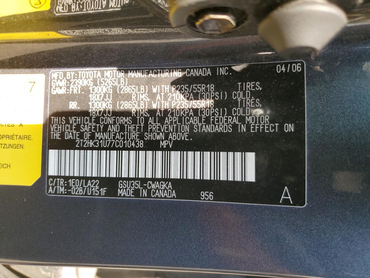 2T2HK31U77C010438 2007 Lexus Rx 350