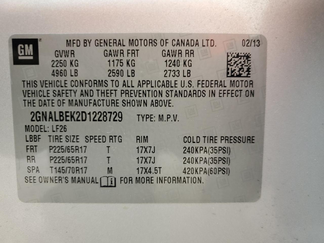2GNALBEK2D1228729 2013 Chevrolet Equinox Ls