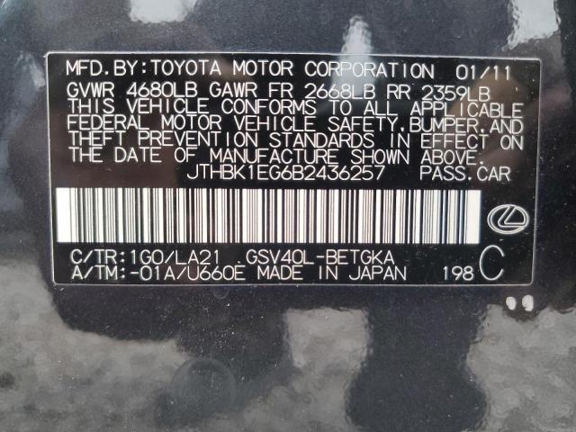 2011 Lexus Es 350 VIN: JTHBK1EG6B2436257 Lot: 60765874