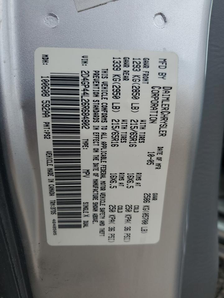 2D4GP44L26R684802 2006 Dodge Grand Caravan Sxt