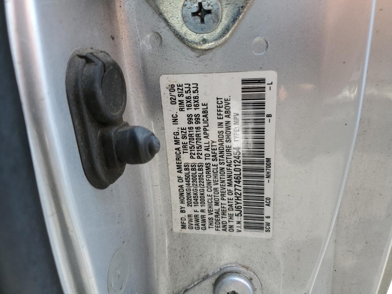 5J6YH27746L012454 2006 Honda Element Ex