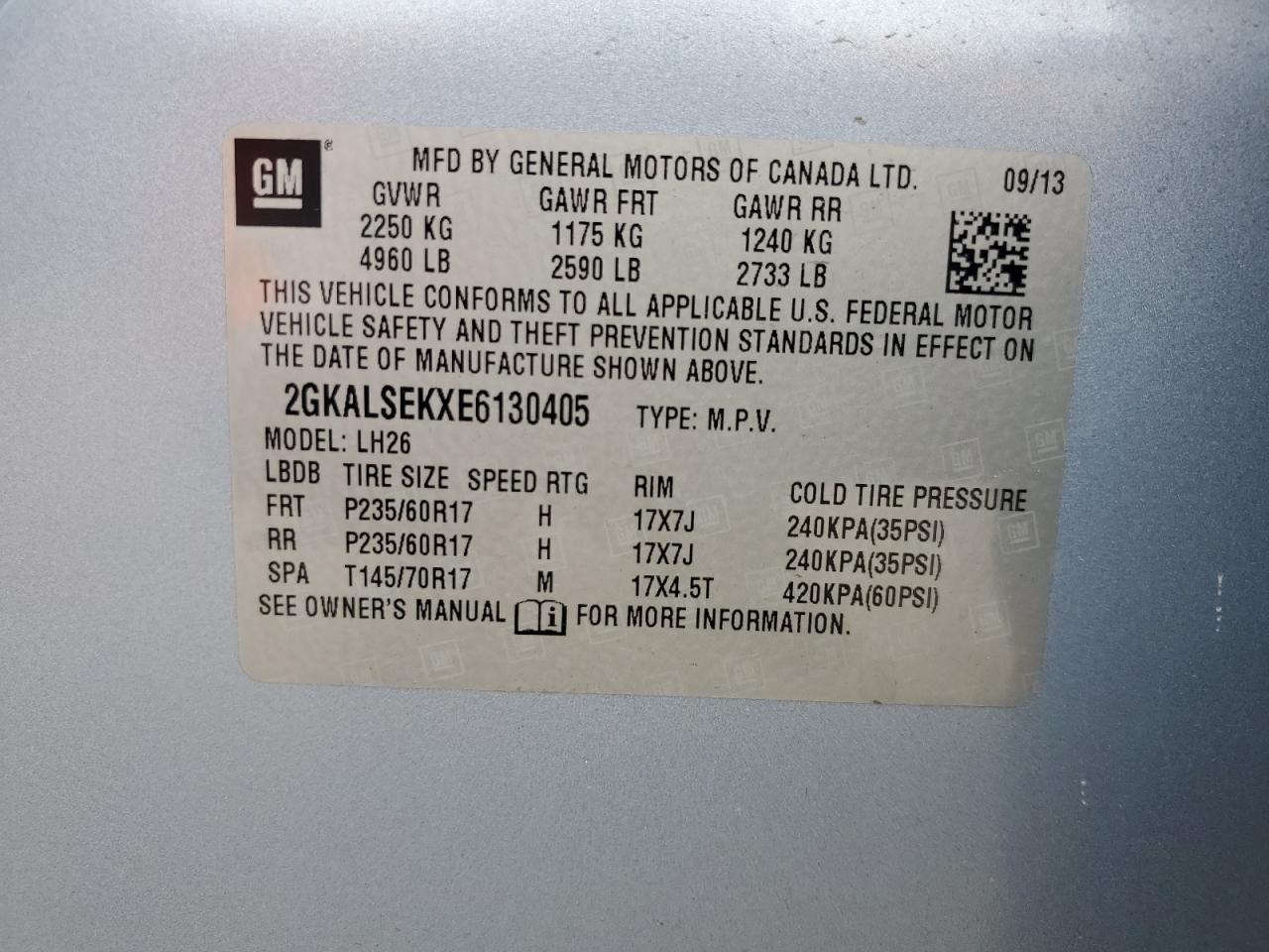 2GKALSEKXE6130405 2014 GMC Terrain Slt