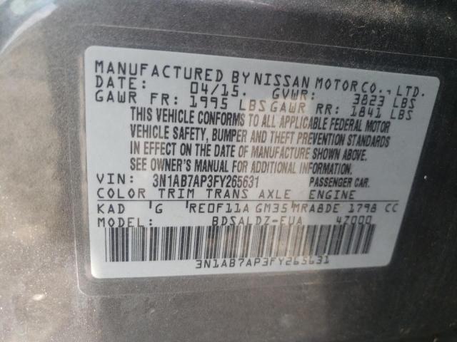 2015 Nissan Sentra S VIN: 3N1AB7AP3FY265631 Lot: 60228434