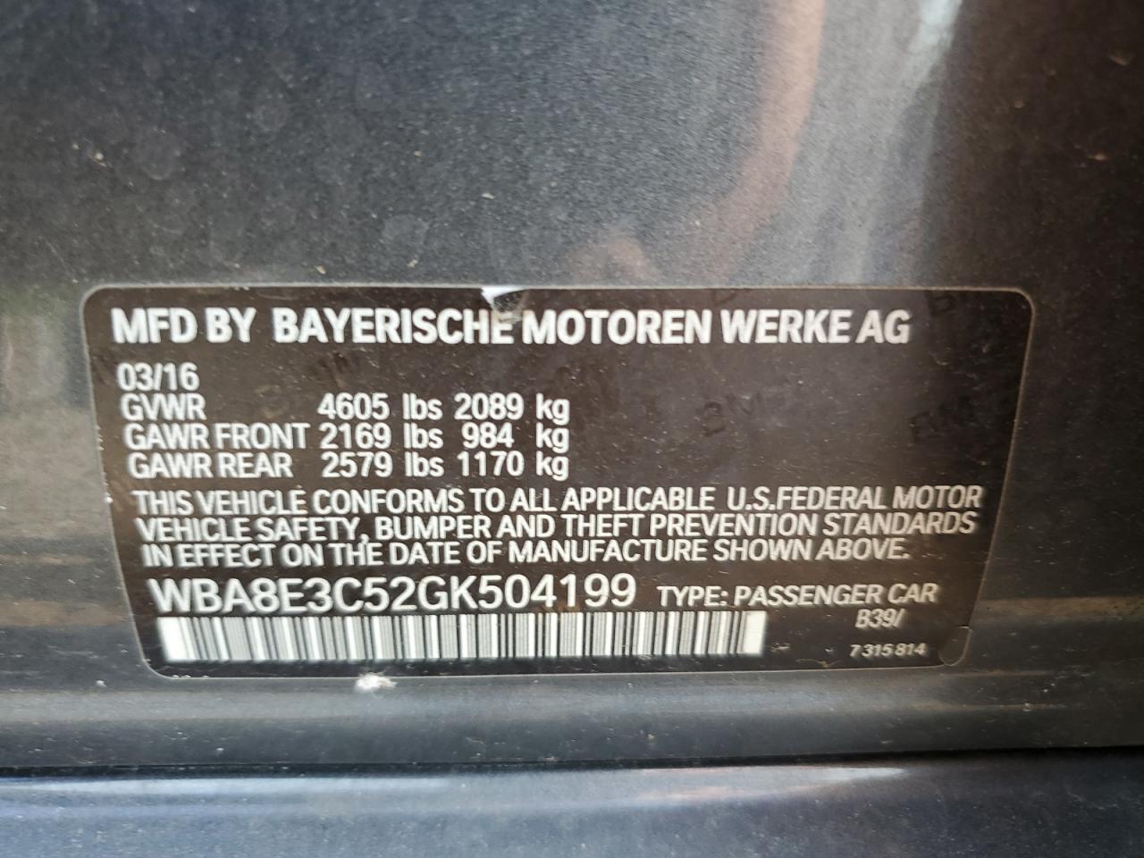 WBA8E3C52GK504199 2016 BMW 328 Xi Sulev