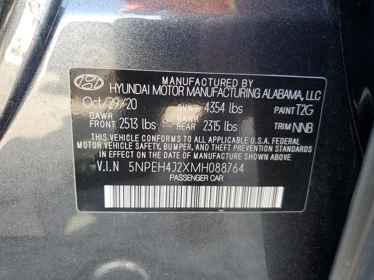 5NPEH4J2XMH088764 2021 Hyundai Sonata Limited