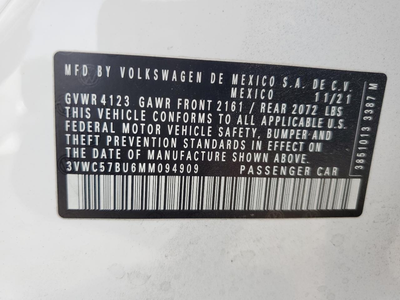 3VWC57BU6MM094909 2021 Volkswagen Jetta S