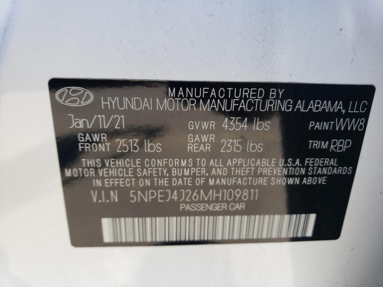 5NPEJ4J26MH109811 2021 Hyundai Sonata Sel Plus