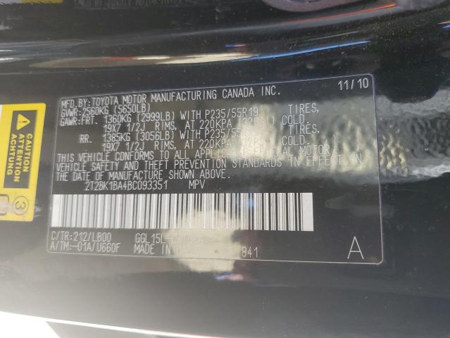 2011 Lexus Rx 350 VIN: 2T2BK1BA4BC093351 Lot: 58023734