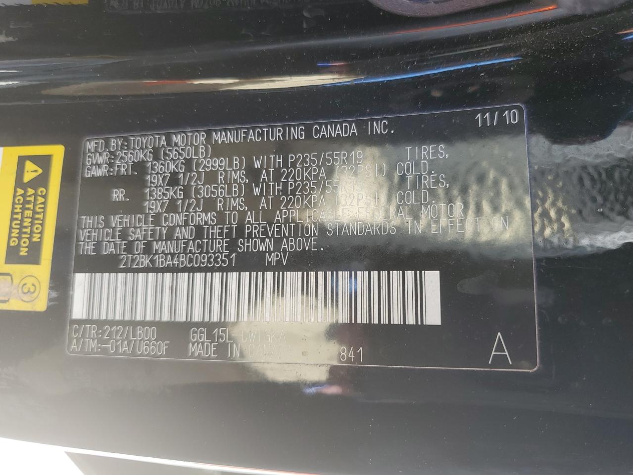 2T2BK1BA4BC093351 2011 Lexus Rx 350