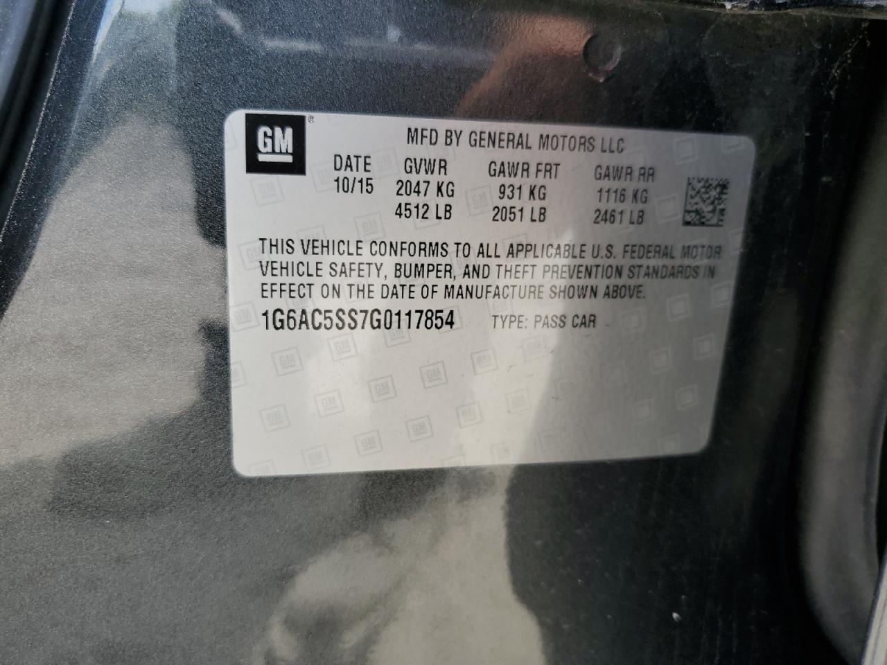 1G6AC5SS7G0117854 2016 Cadillac Ats Performance