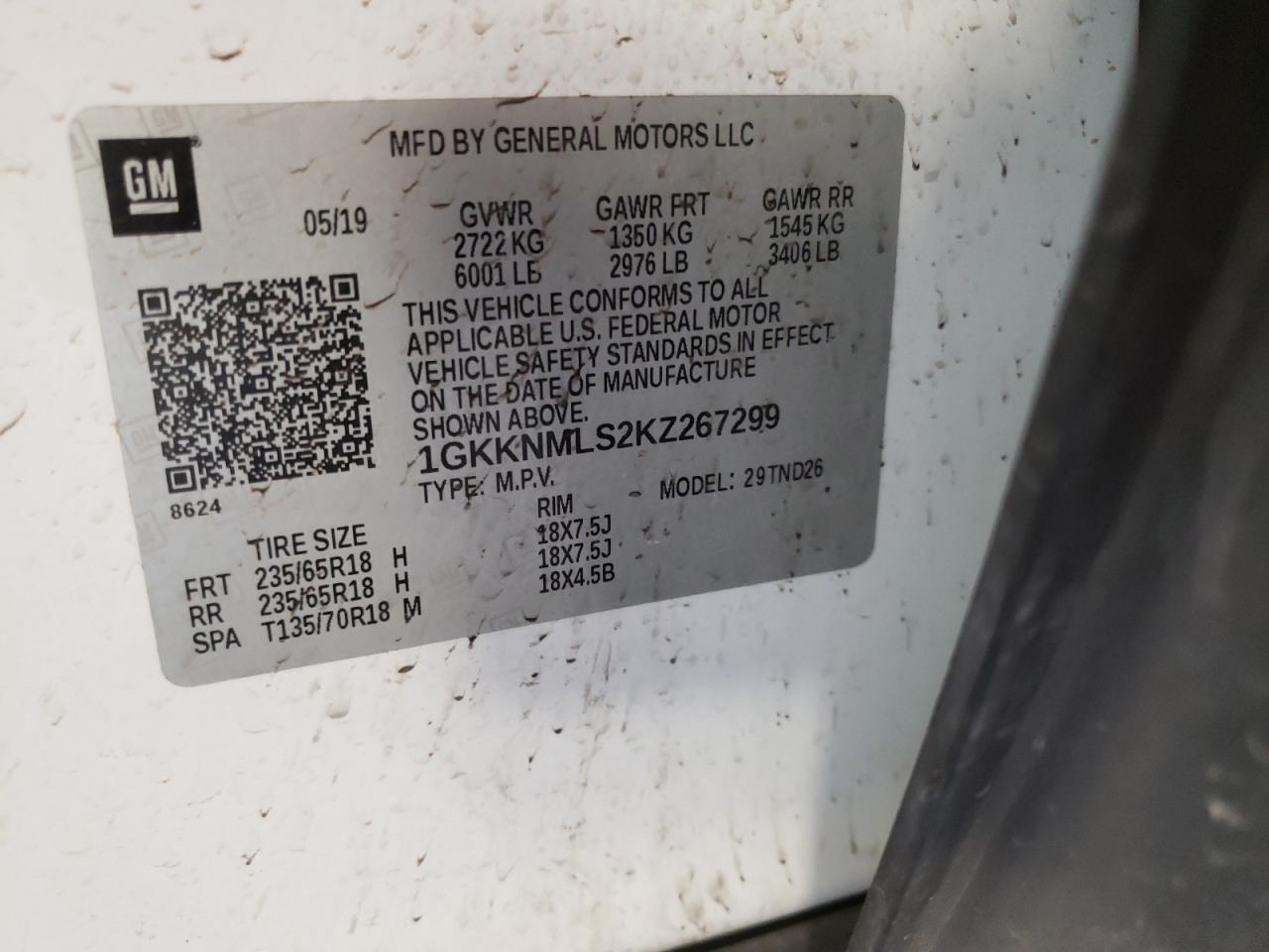 1GKKNMLS2KZ267299 2019 GMC Acadia Slt-1
