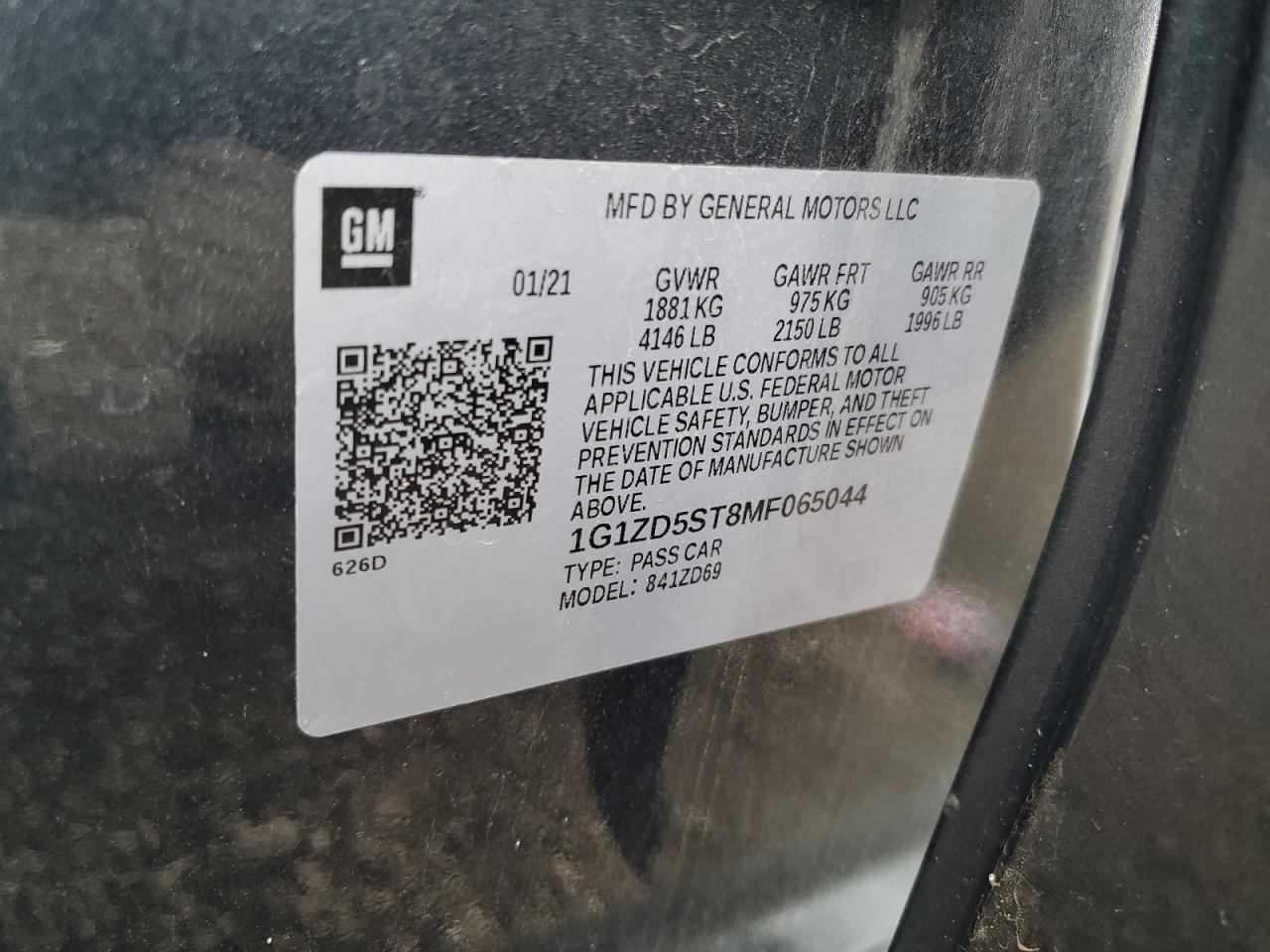 1G1ZD5ST8MF065044 2021 Chevrolet Malibu Lt