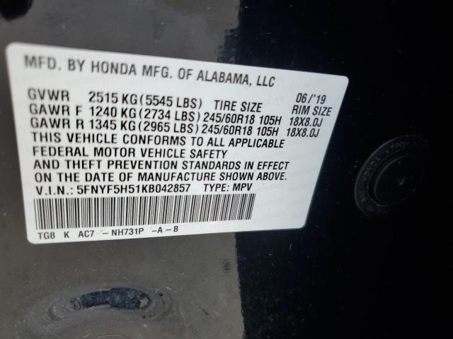 2019 Honda Pilot Exl VIN: 5FNYF5H51KB042857 Lot: 57942214