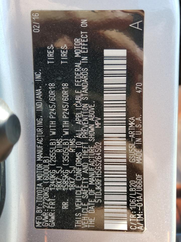 5TDJKRFH5GS264502 2016 Toyota Highlander Xle