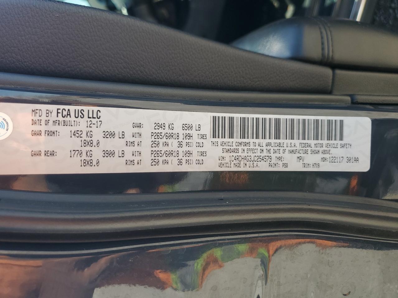 1C4RDHAG3JC254579 2018 Dodge Durango Sxt