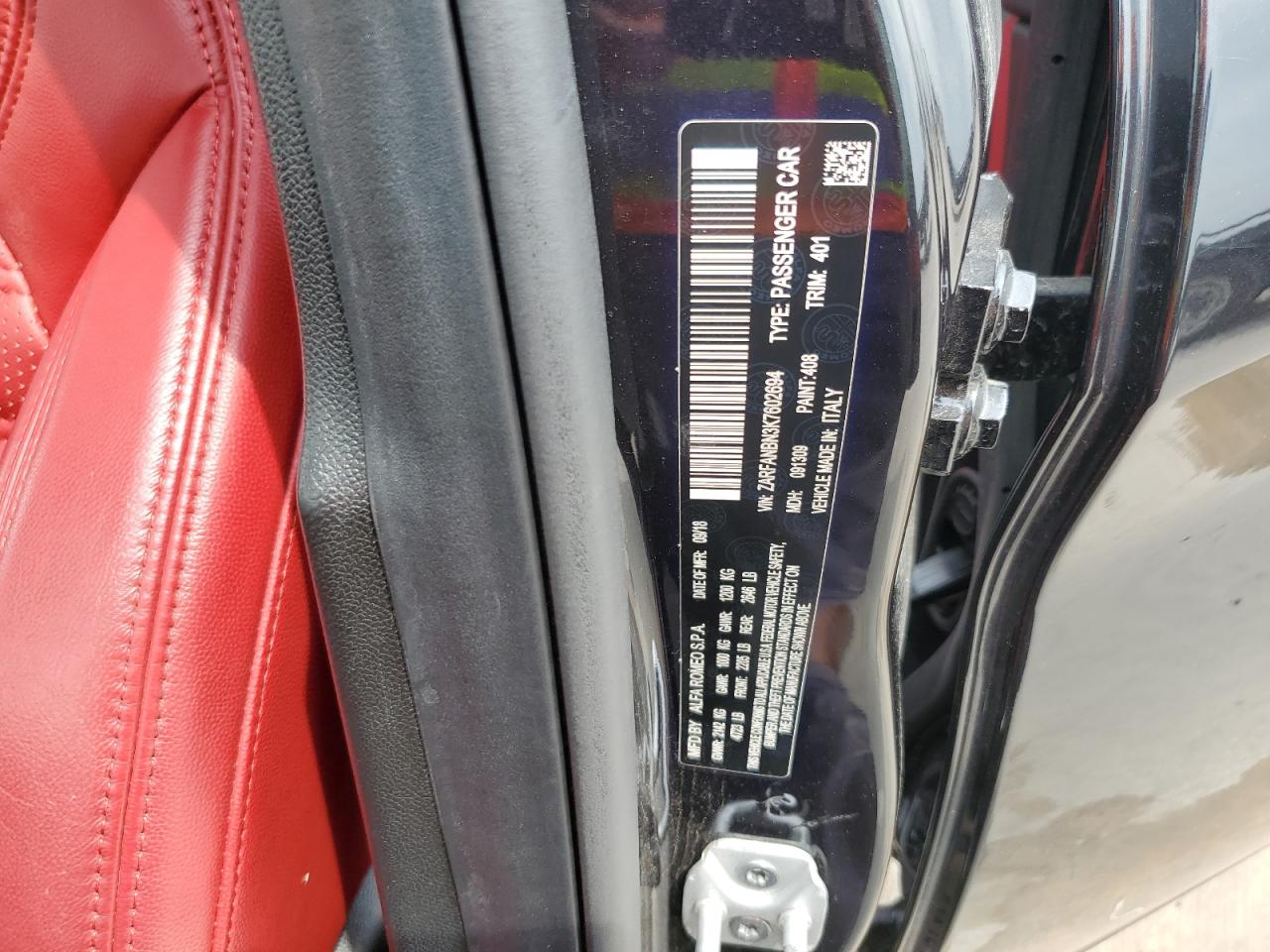 ZARFANBN3K7602694 2019 Alfa Romeo Giulia Ti