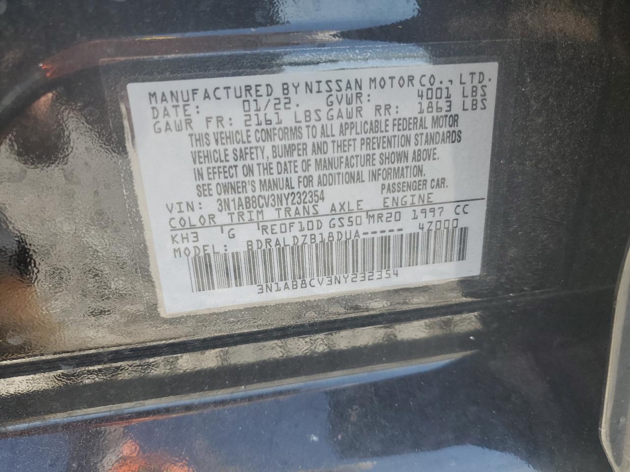 3N1AB8CV3NY232354 2022 Nissan Sentra Sv