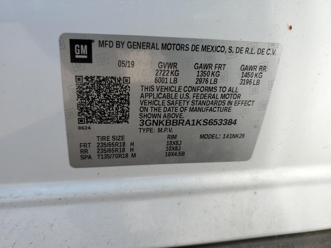 3GNKBBRA1KS653384 2019 Chevrolet Blazer 1Lt