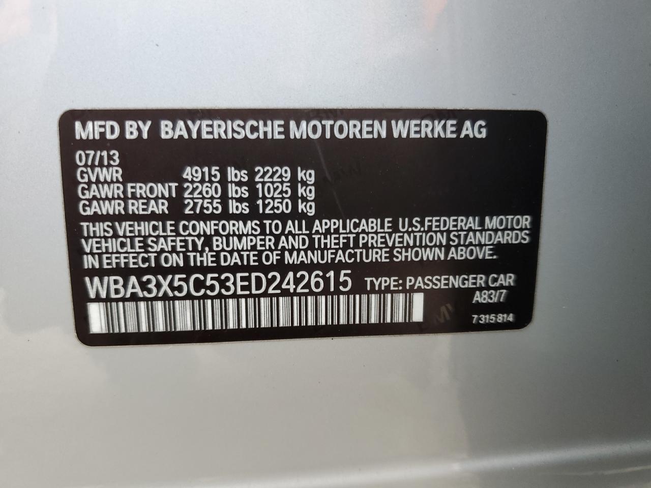 WBA3X5C53ED242615 2014 BMW 328 Xigt