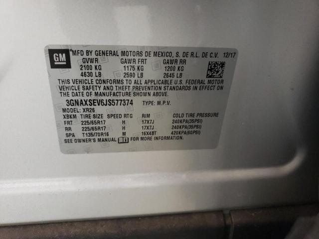 2018 Chevrolet Equinox Lt VIN: 3GNAXSEV6JS577374 Lot: 58104524