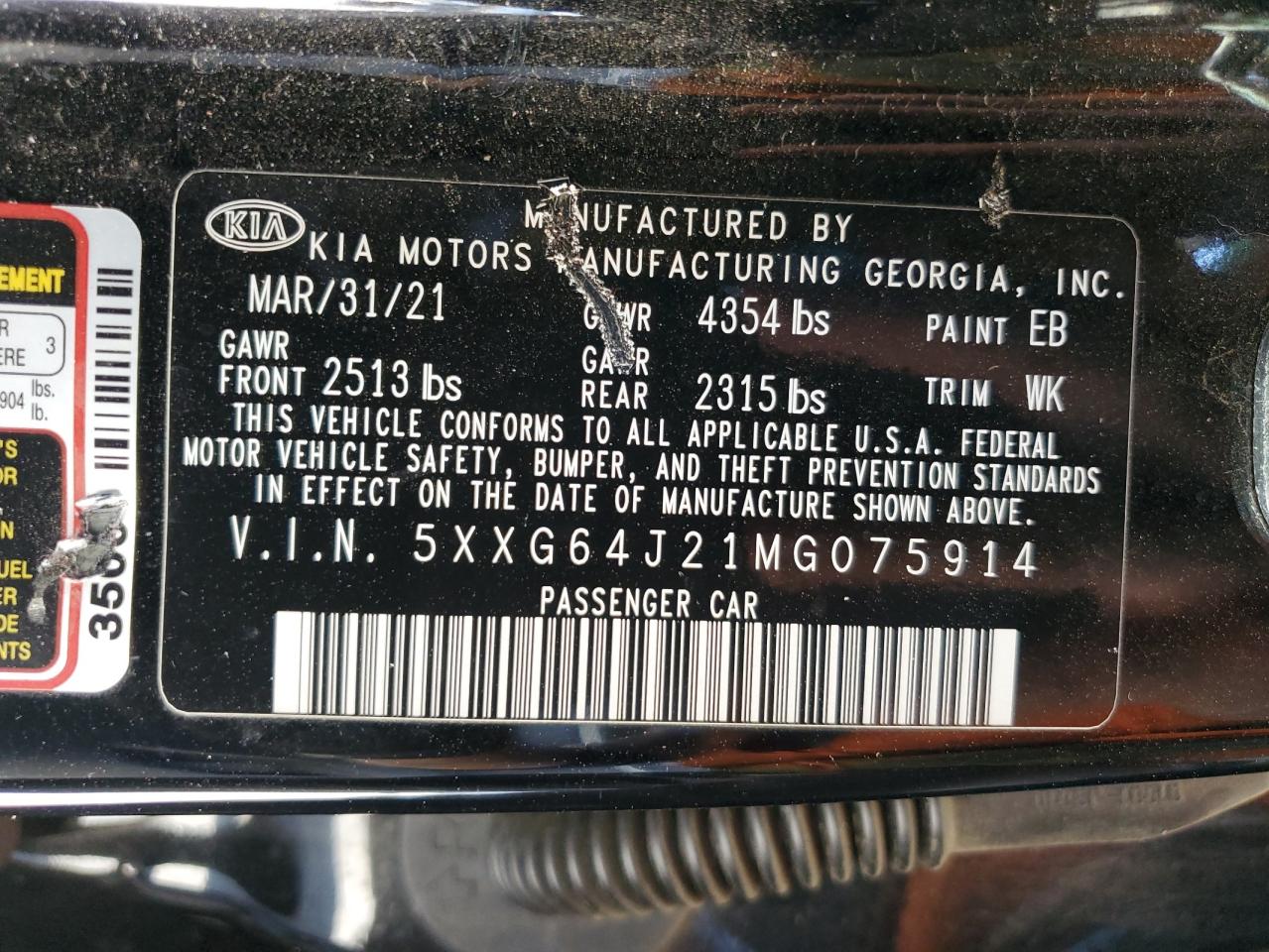 5XXG64J21MG075914 2021 Kia K5 Gt Line