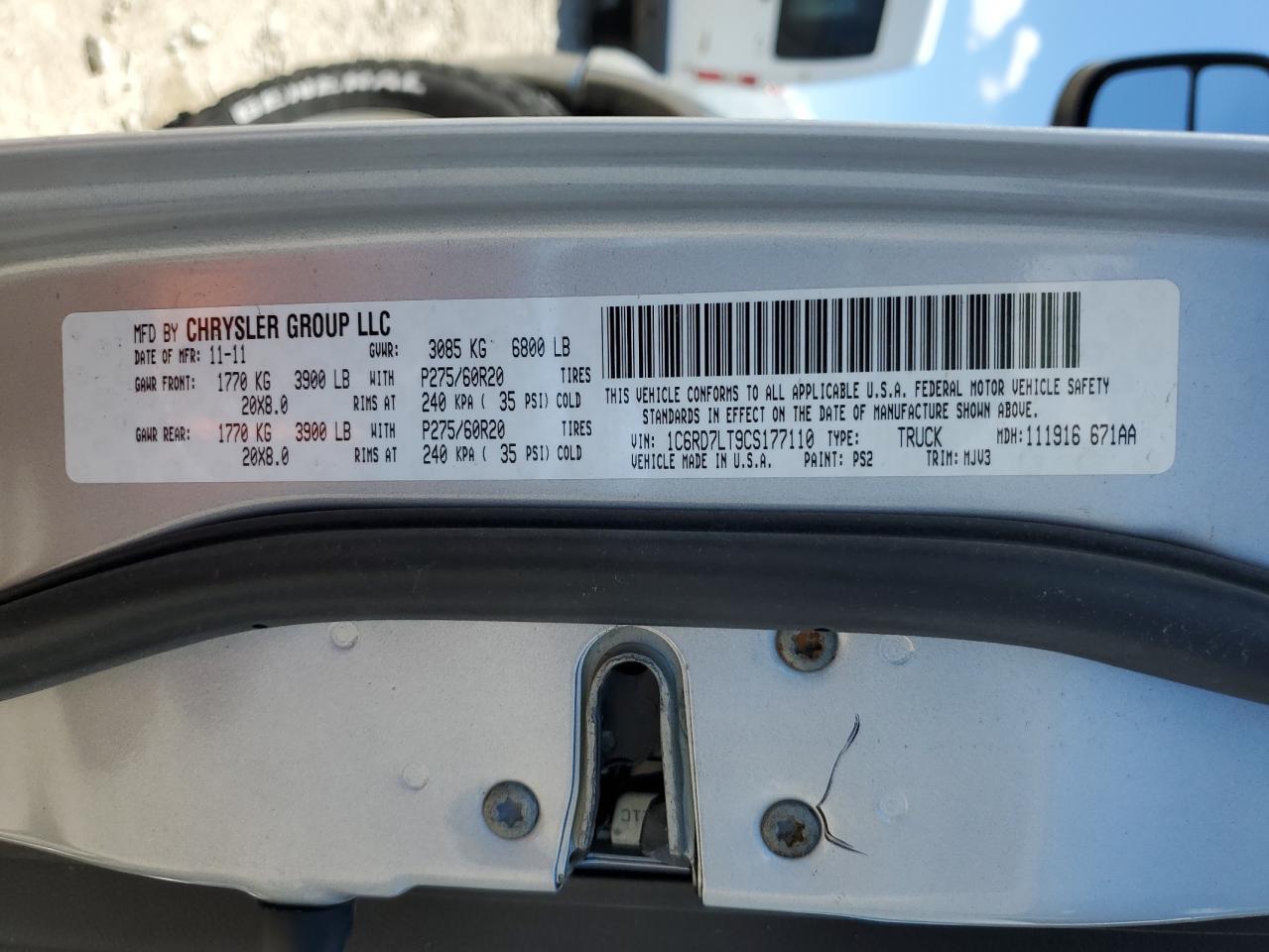 1C6RD7LT9CS177110 2012 Dodge Ram 1500 Slt