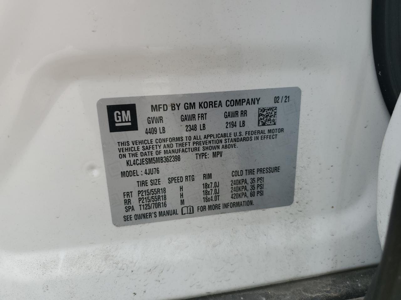 KL4CJESM5MB362398 2021 Buick Encore Preferred