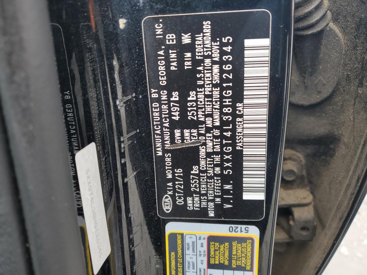 5XXGT4L38HG126345 2017 Kia Optima Lx