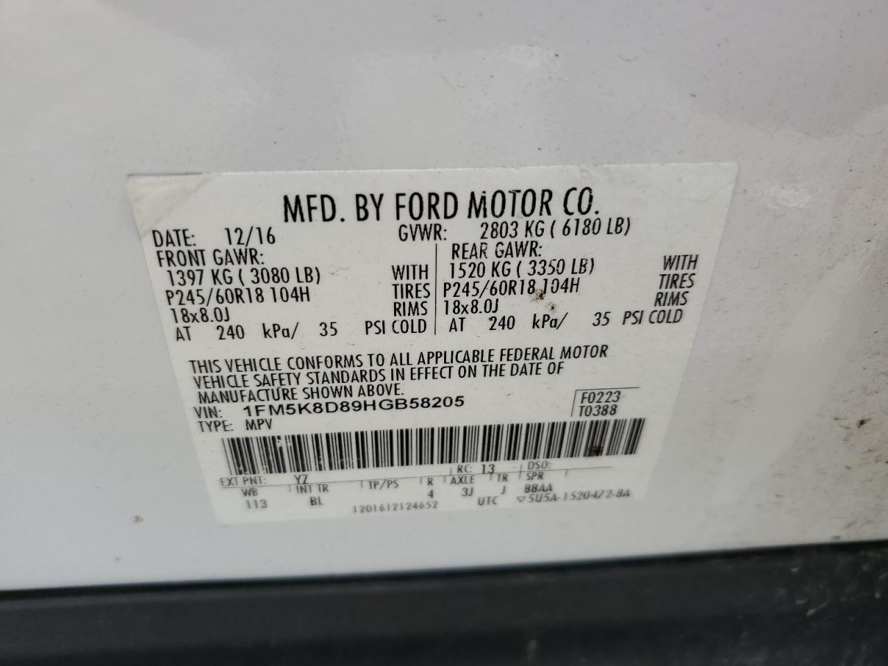 1FM5K8D89HGB58205 2017 Ford Explorer Xlt