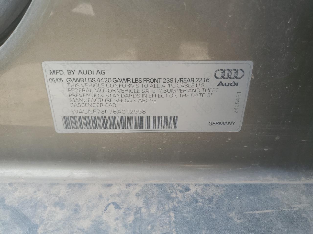 WAUNF78P76A012998 2006 Audi A3 2.0 Premium