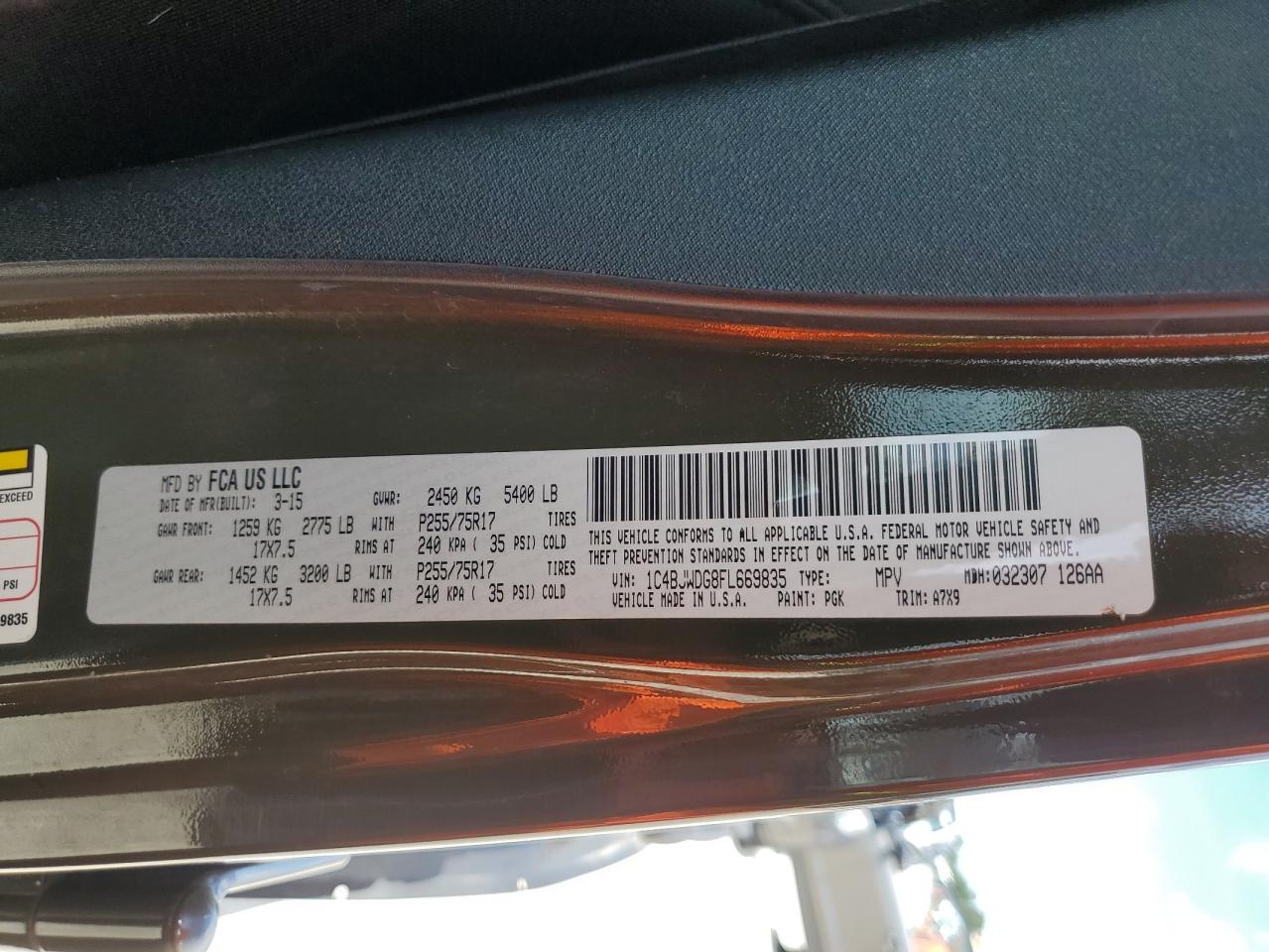 1C4BJWDG8FL669835 2015 Jeep Wrangler Unlimited Sport