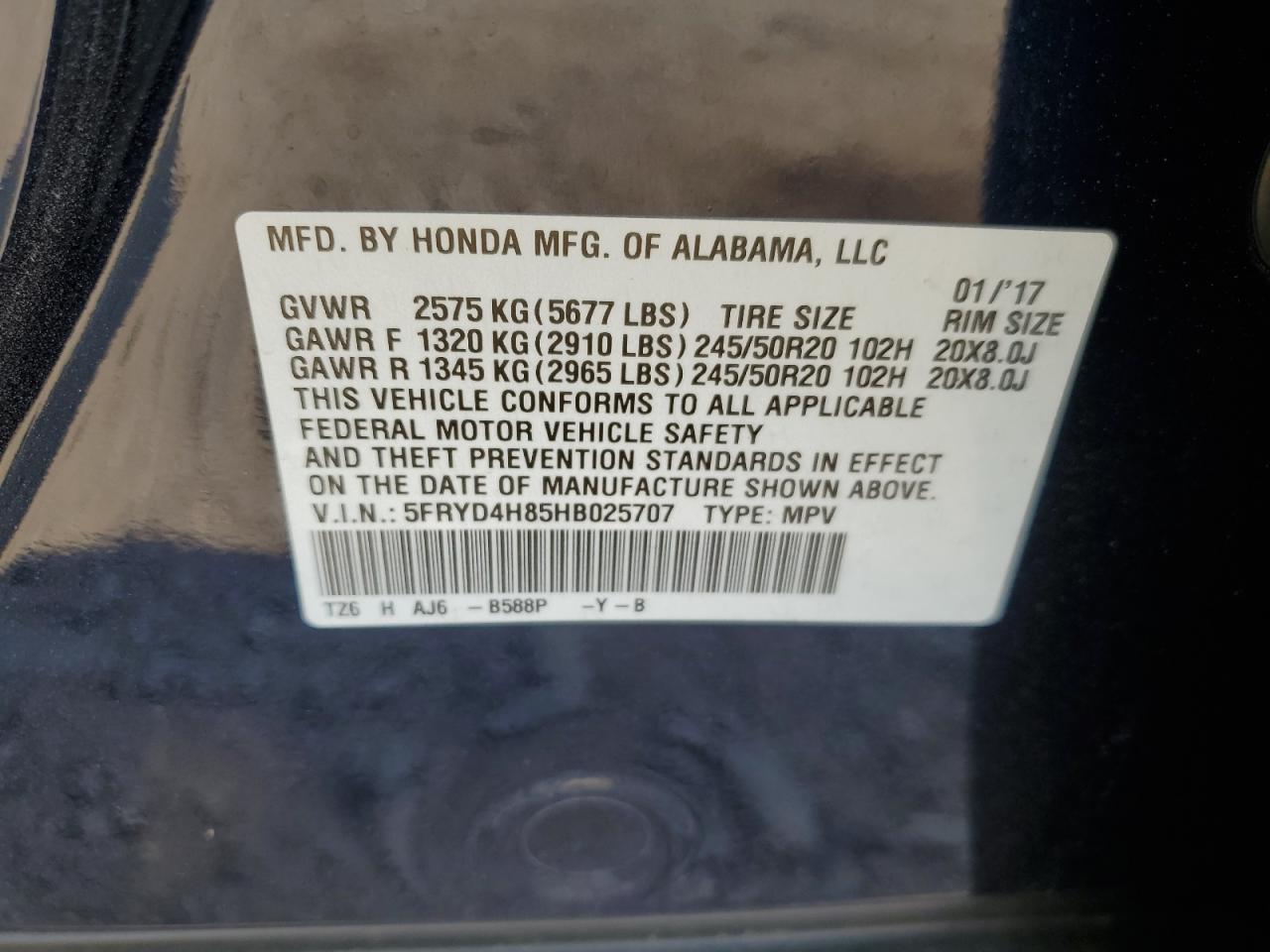 5FRYD4H85HB025707 2017 Acura Mdx Advance